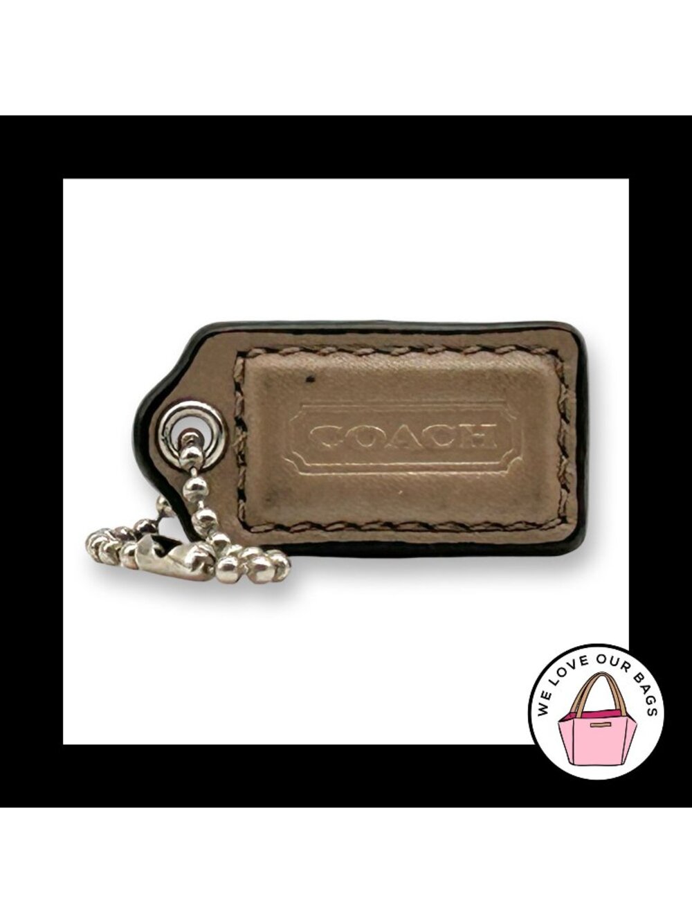 COACH HANG TAG 1.5" Taupe Light Brown Bag Charm Keychain Fob Leather Small